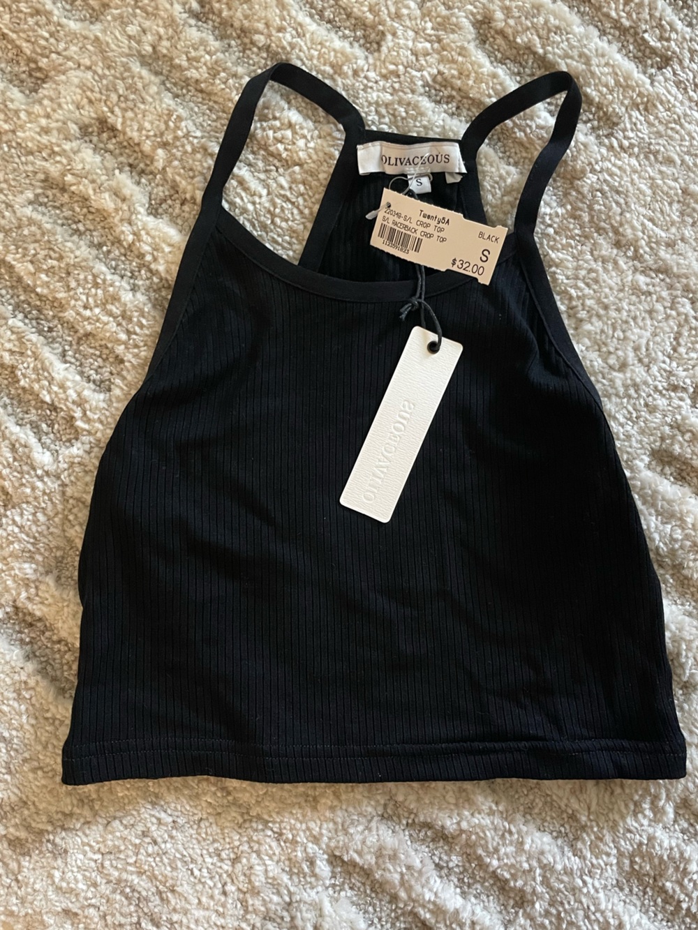 Olivaceous Black Ribbed Cropped Tank